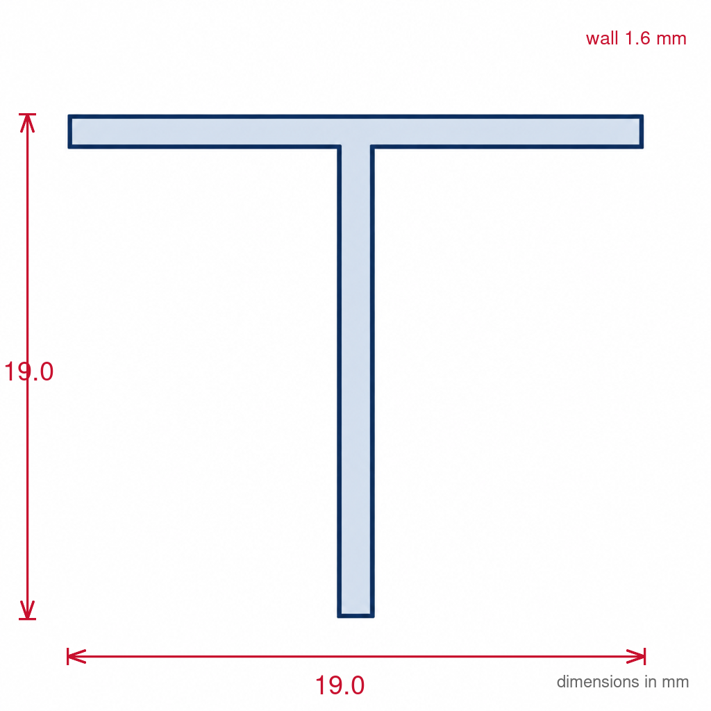 19mm Aluminium T Section - 5 x 2m Lengths