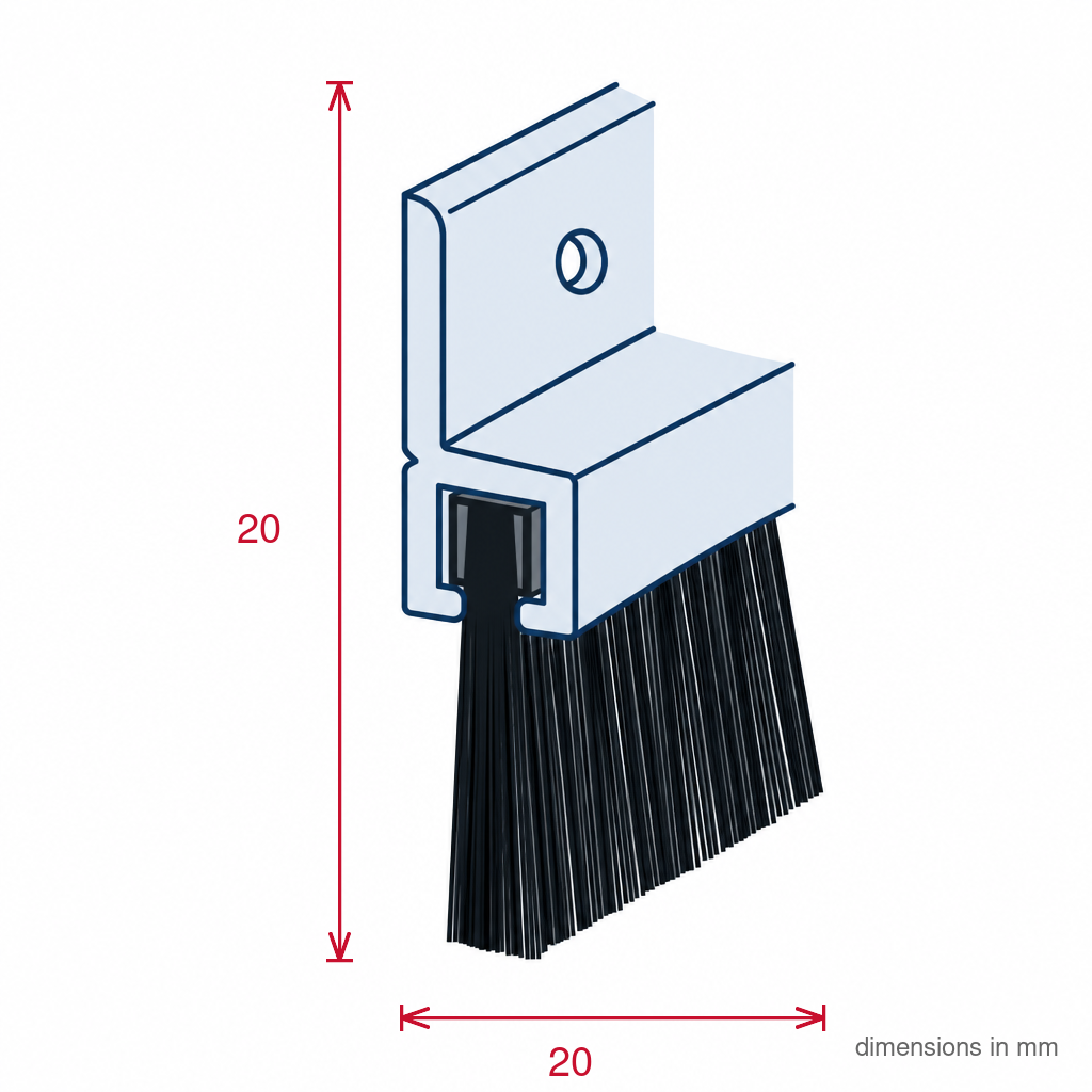 20mm White Brush Door Bottom Excluder - 25 x 0.914m Lengths