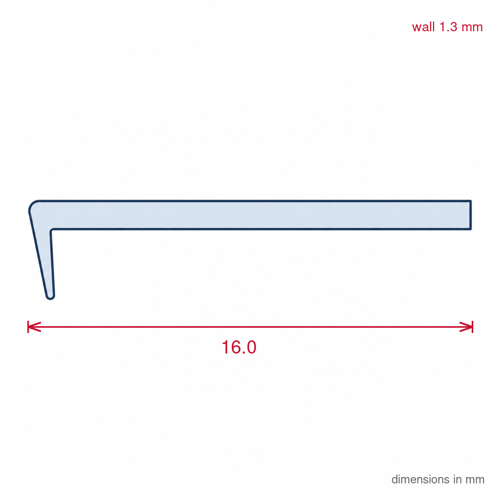 16mm Lipped Plastic Edging White - 16 x 1.83m Lengths