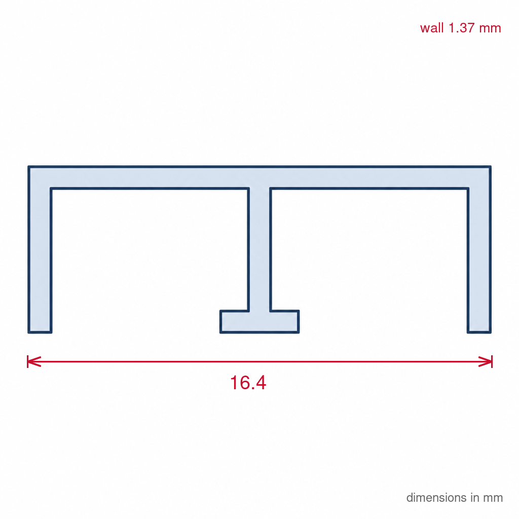 Rigid PVC Sliding Track Black - Pack of 6, 16mm x 2.44m Each