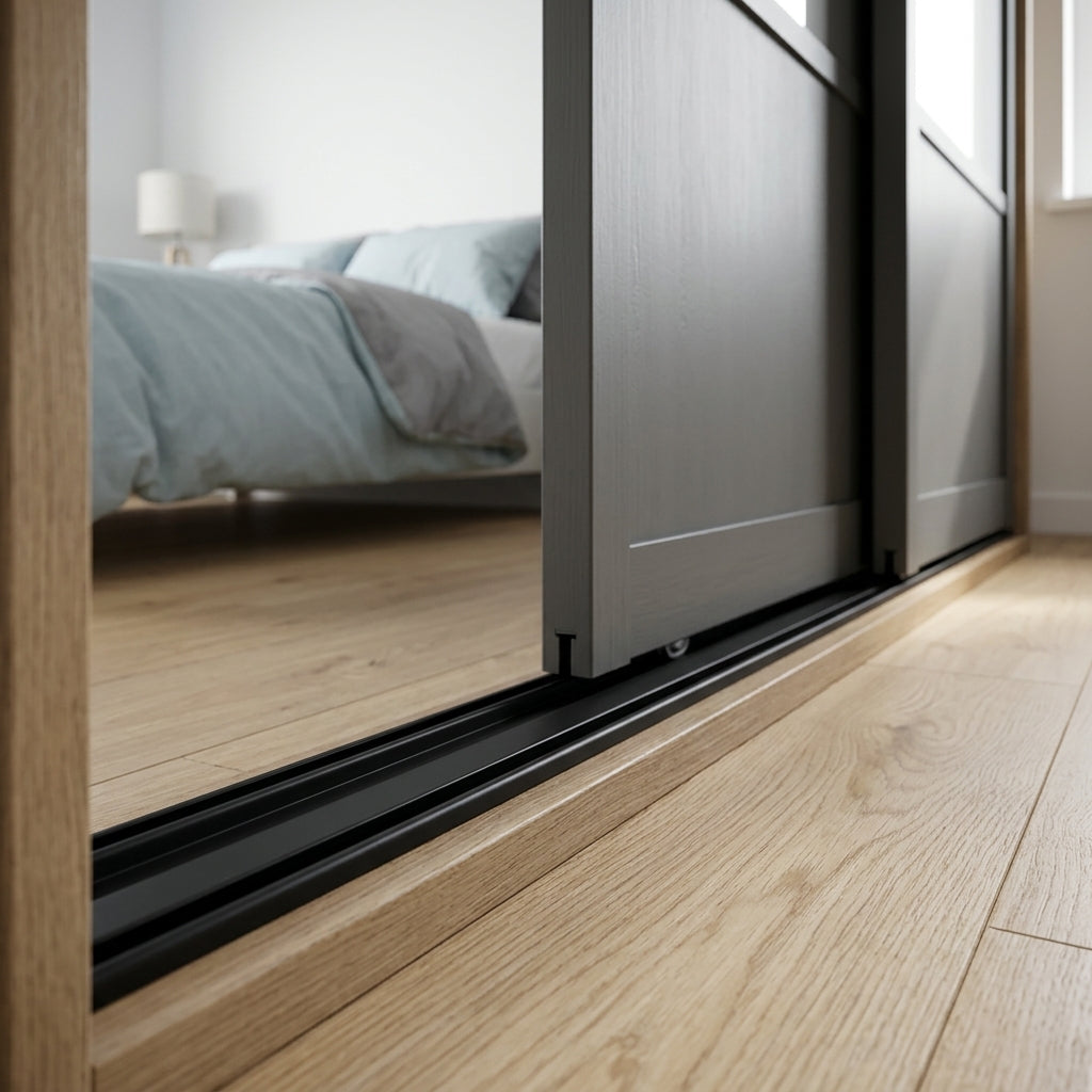 16mm Rigid PVC Black Bottom Track - 6 x 2.44m Lengths for Sliding Doors