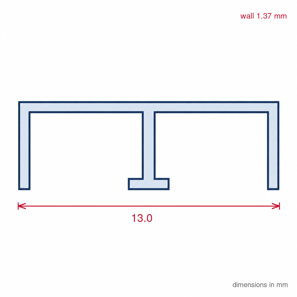 Plastic Double Track T Centre Leg - 12.5mm White - Pack of 12, 2.44m Each