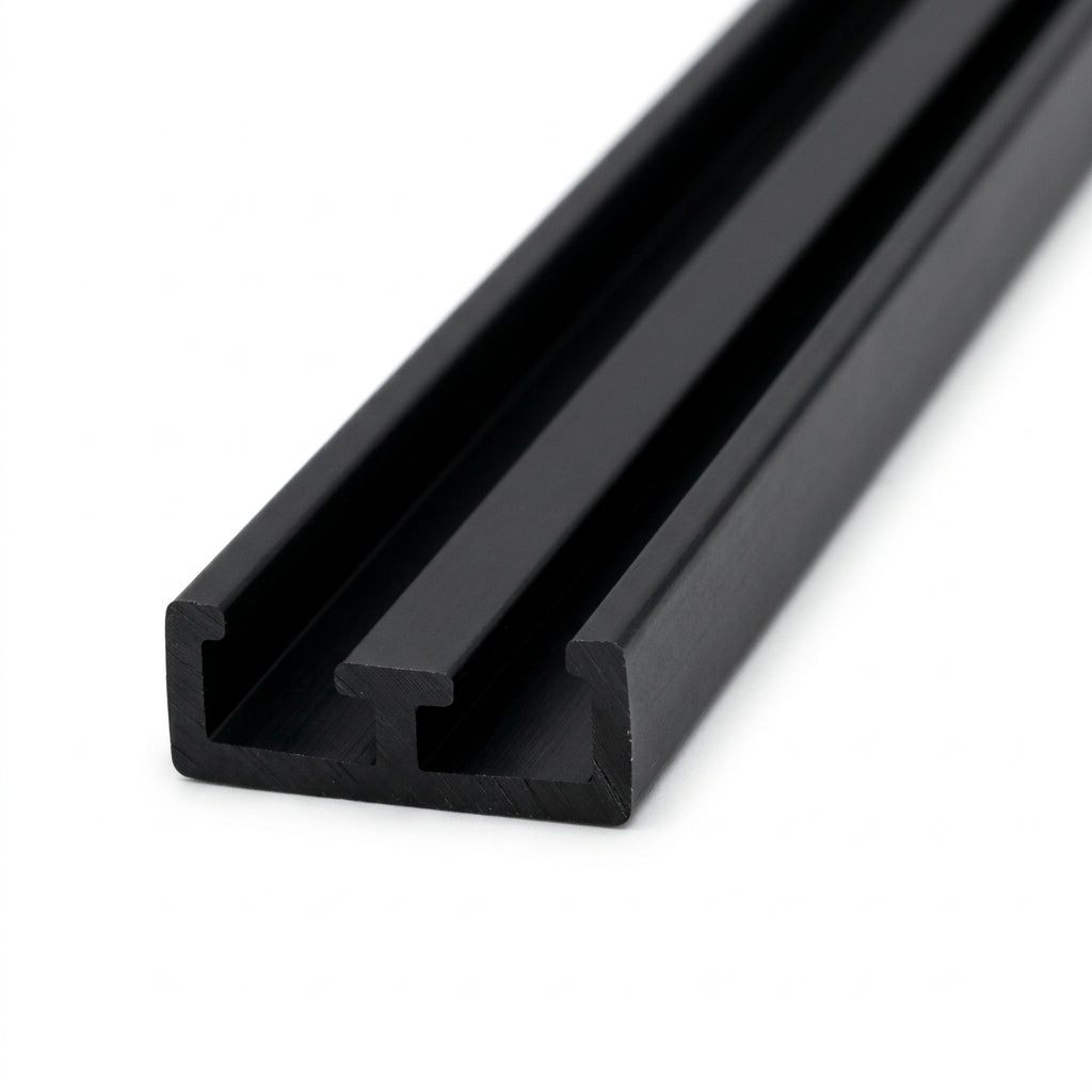 Black Plastic Bottom Rail – 8mm x 12 x 2.44m Lengths