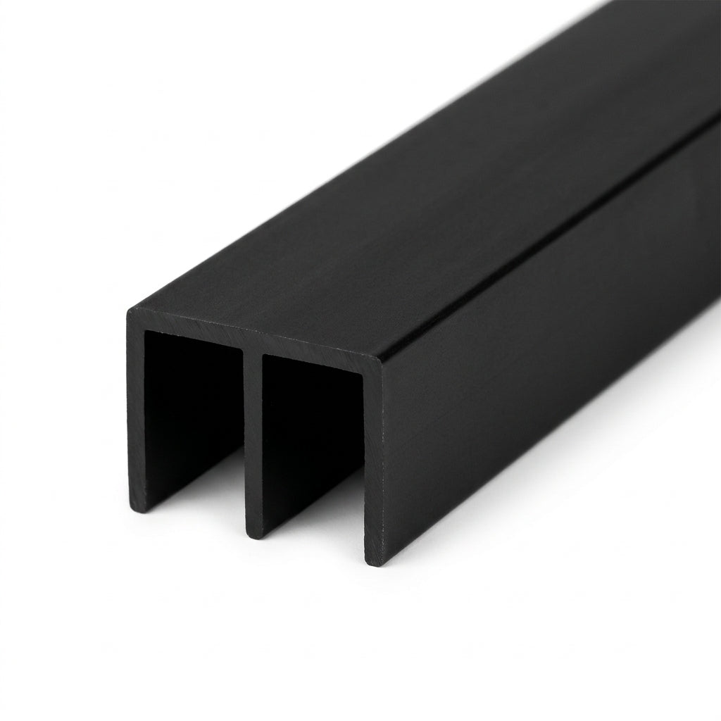 Double Channel Plastic Track - 6mm Black, 12 x 2.44m Lengths