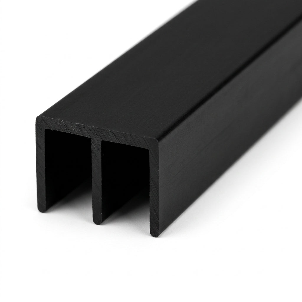 Double Channel PVC Track - Black, 4mm, 12 x 2.44m Lengths