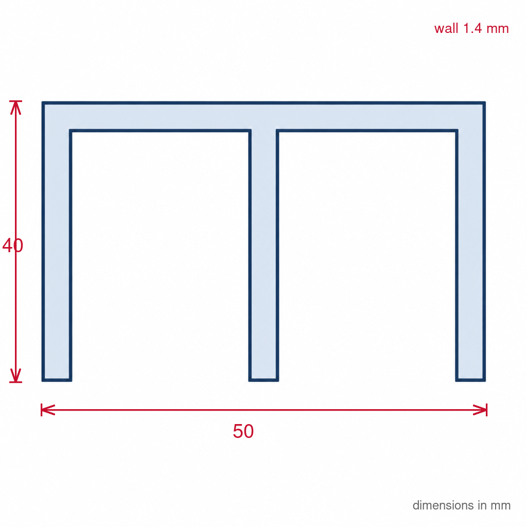 Double Channel PVC Track - Black, 4mm, 12 x 2.44m Lengths
