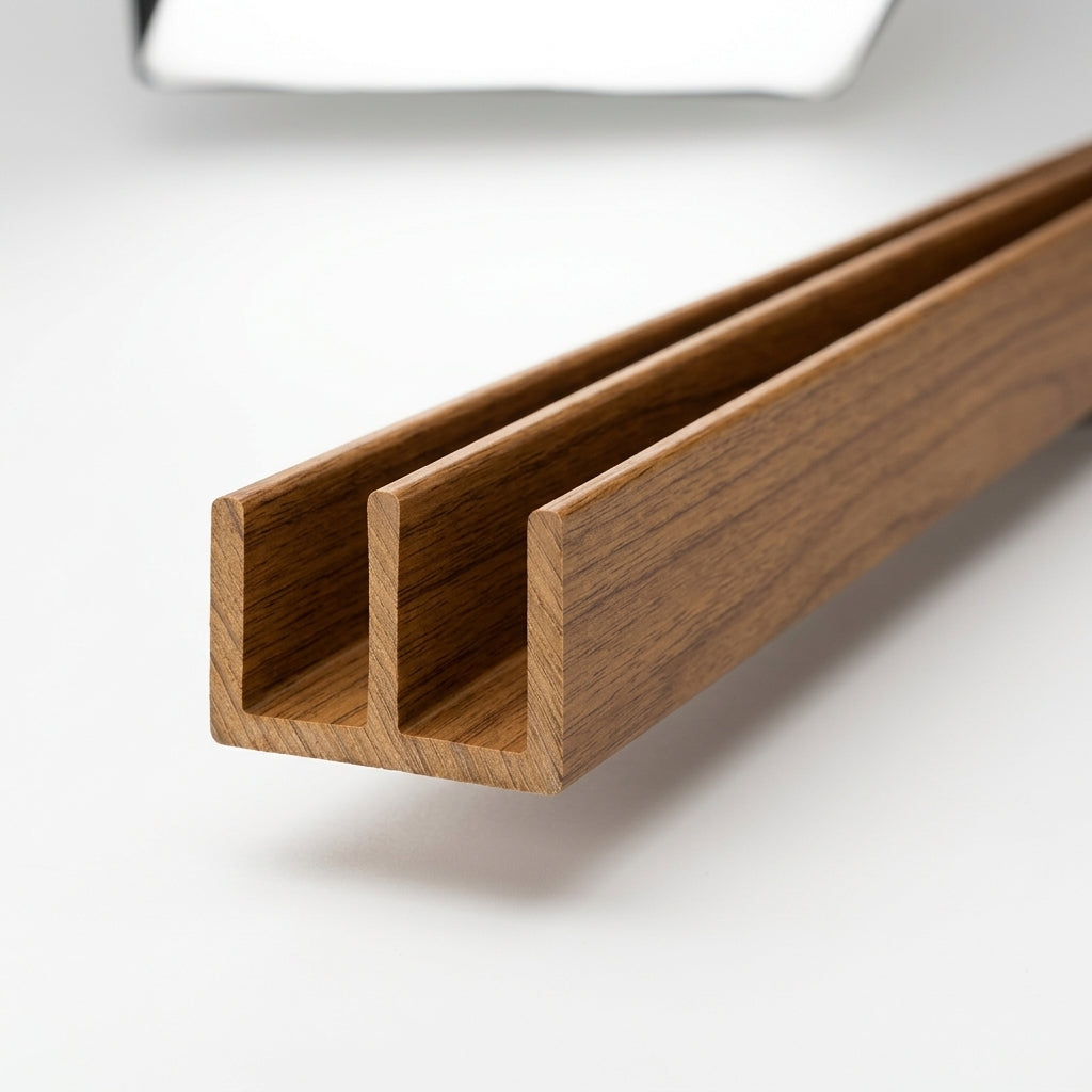 Teak 4mm PVC Double Channel Track - Pack of 1, 12 x 2.44m Lengths