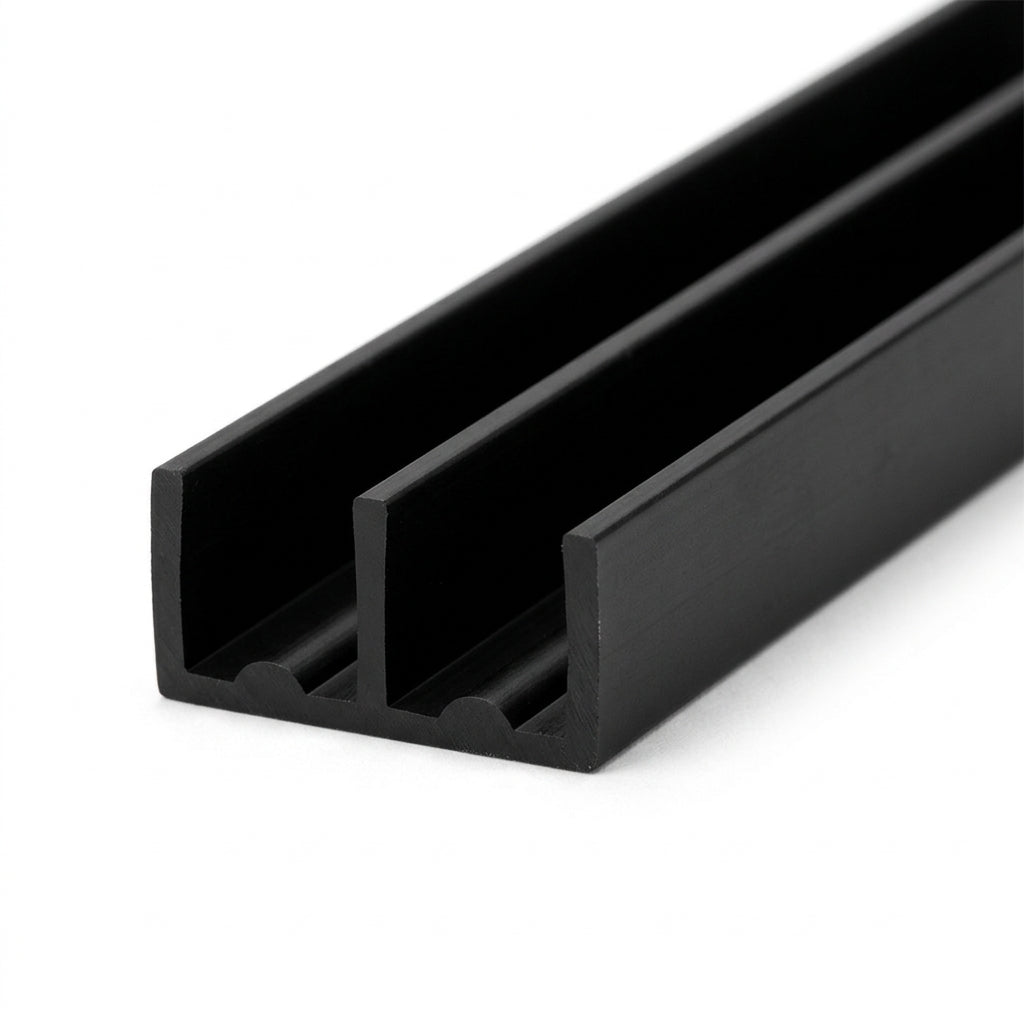 3.5mm Black PVC Plastic Double Channel Track - 12 x 2.44m Lengths