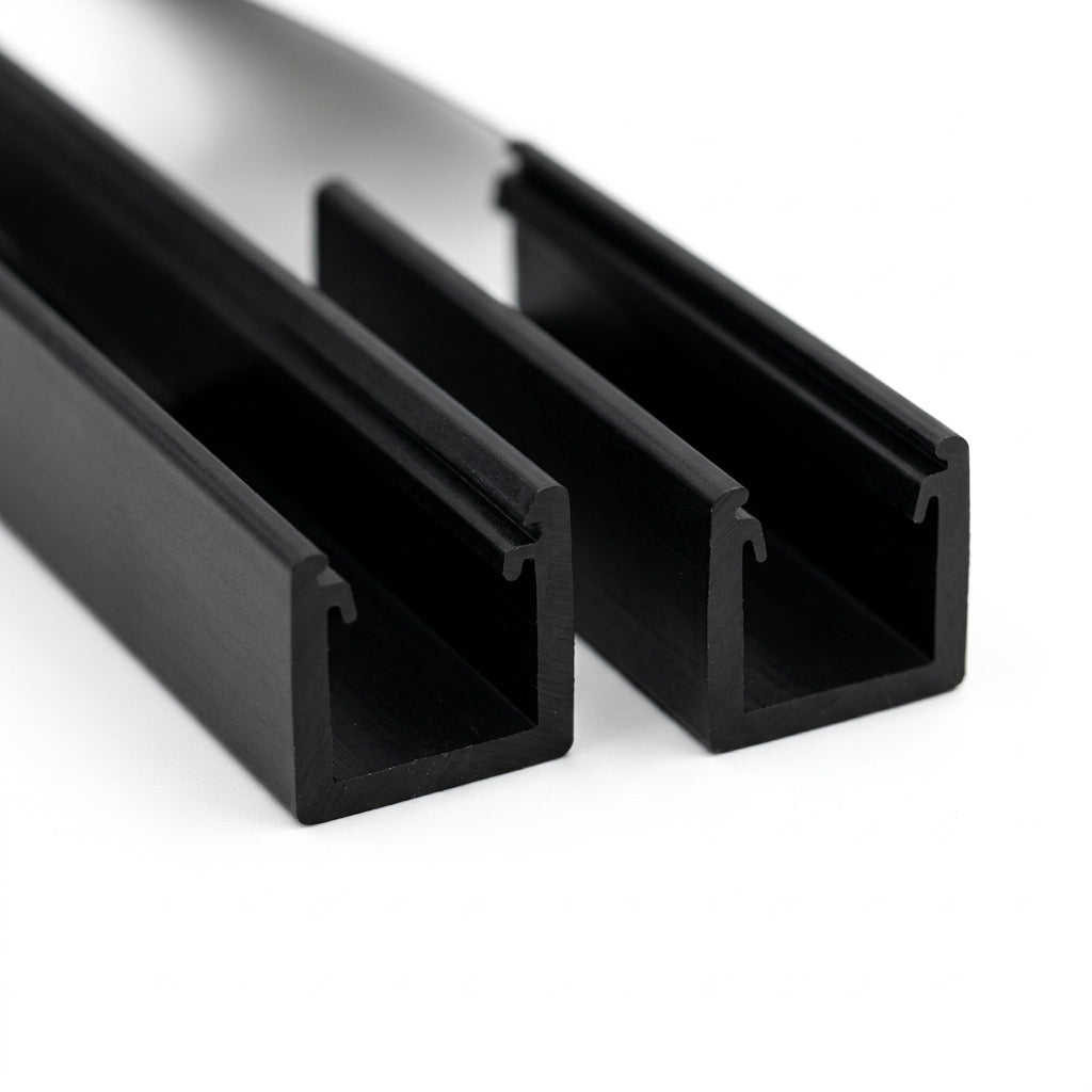 Single Sliding Track - 17.5mm Black Rigid PVC, Pack of 12, 2.44m Each