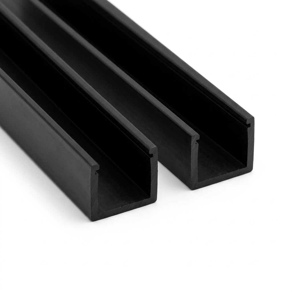 Black 6mm Rigid PVC Single Sliding Track - 12 x 2.44m Lengths