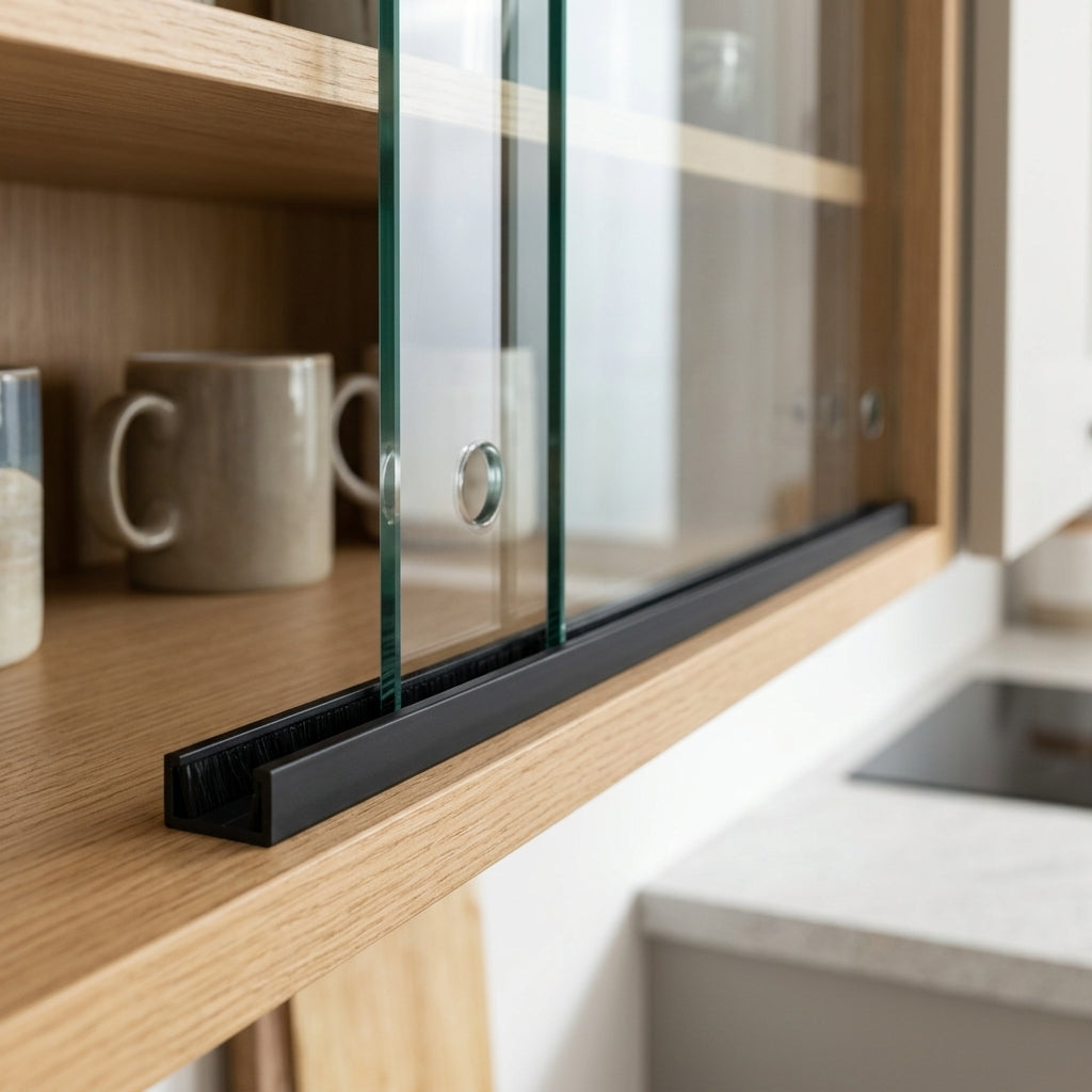 Black 4mm Rigid PVC Single Sliding Track - 12 x 2.44m Lengths