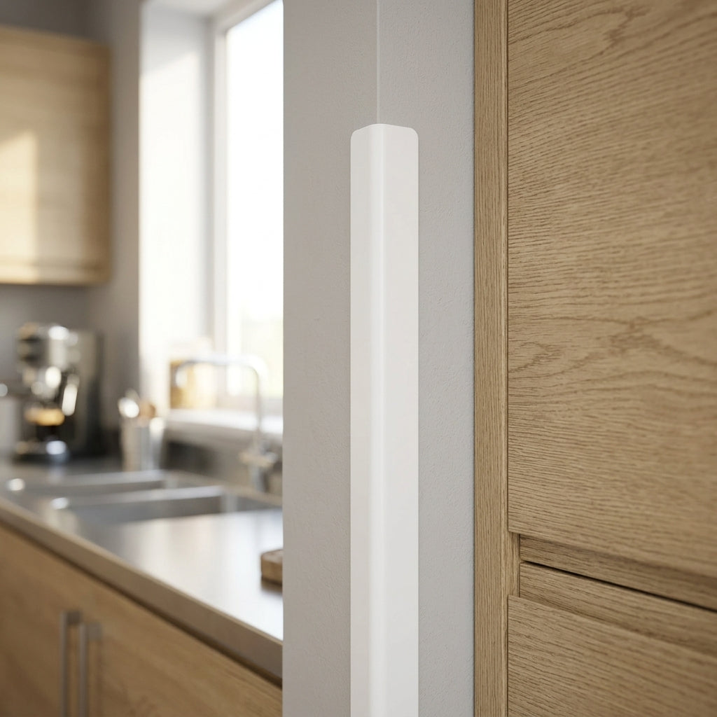 White 23mm PVC Plastic External Angle - 12 x 2.44m Lengths
