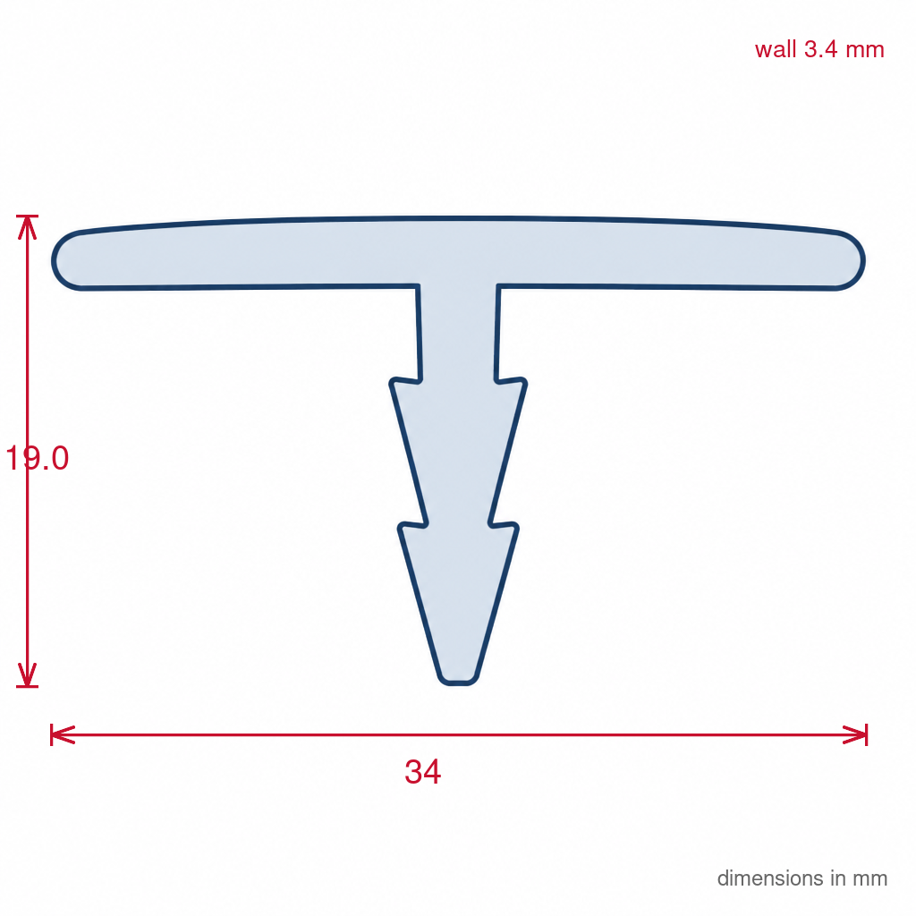 19mm Barb Plastic T Section White - Pack of 12, 2.44m Each