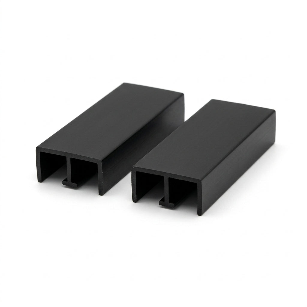 Black 6mm Rigid PVC Sliding Track - Double Track T Centre Leg - 12 x 2.44m Lengths