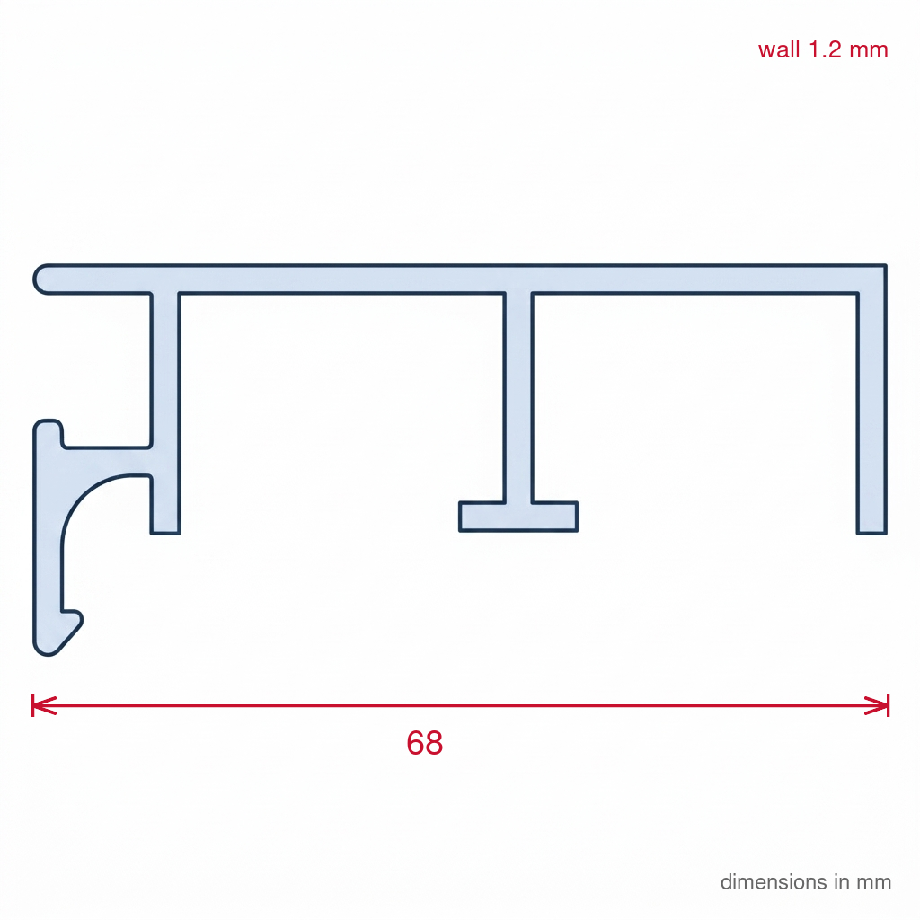 White 6mm Plastic Double Track Top Rail - 12 x 2.44m Lengths