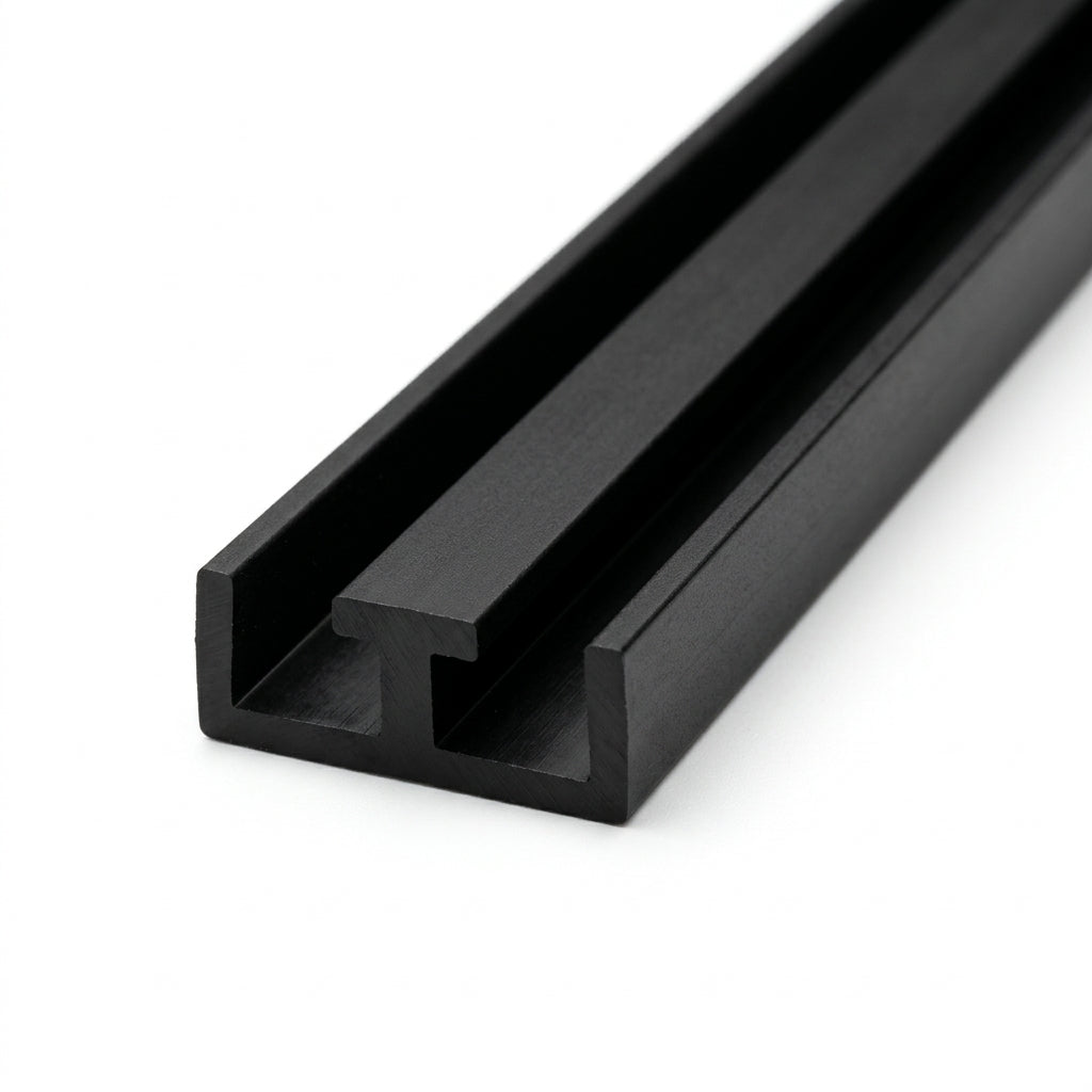 Black PVC Sliding Door Track - 6mm T Centre Leg - 12 x 2.44m Lengths