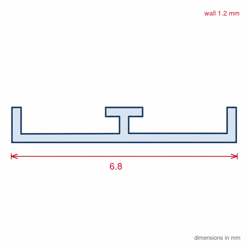 Black PVC Sliding Door Track - 6mm T Centre Leg - 12 x 2.44m Lengths