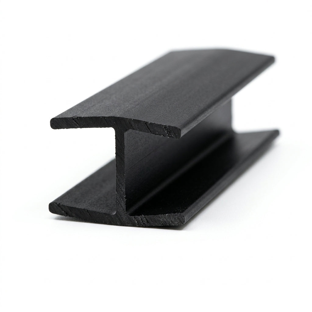 16mm Plastic Unequal H Section Black - Pack of 12, 2.44m Each