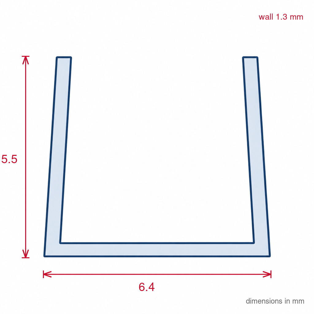 6mm Clear Plastic C Section - Pack of 10, 3m Each