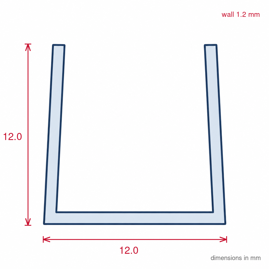 12mm Plastic C Section White - Pack of 12, 2.44m Each