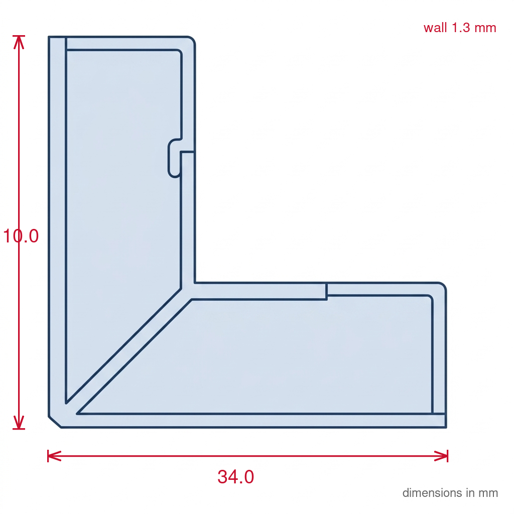 10mm Internal Plastic Corner White - Pack of 10, 3m Each