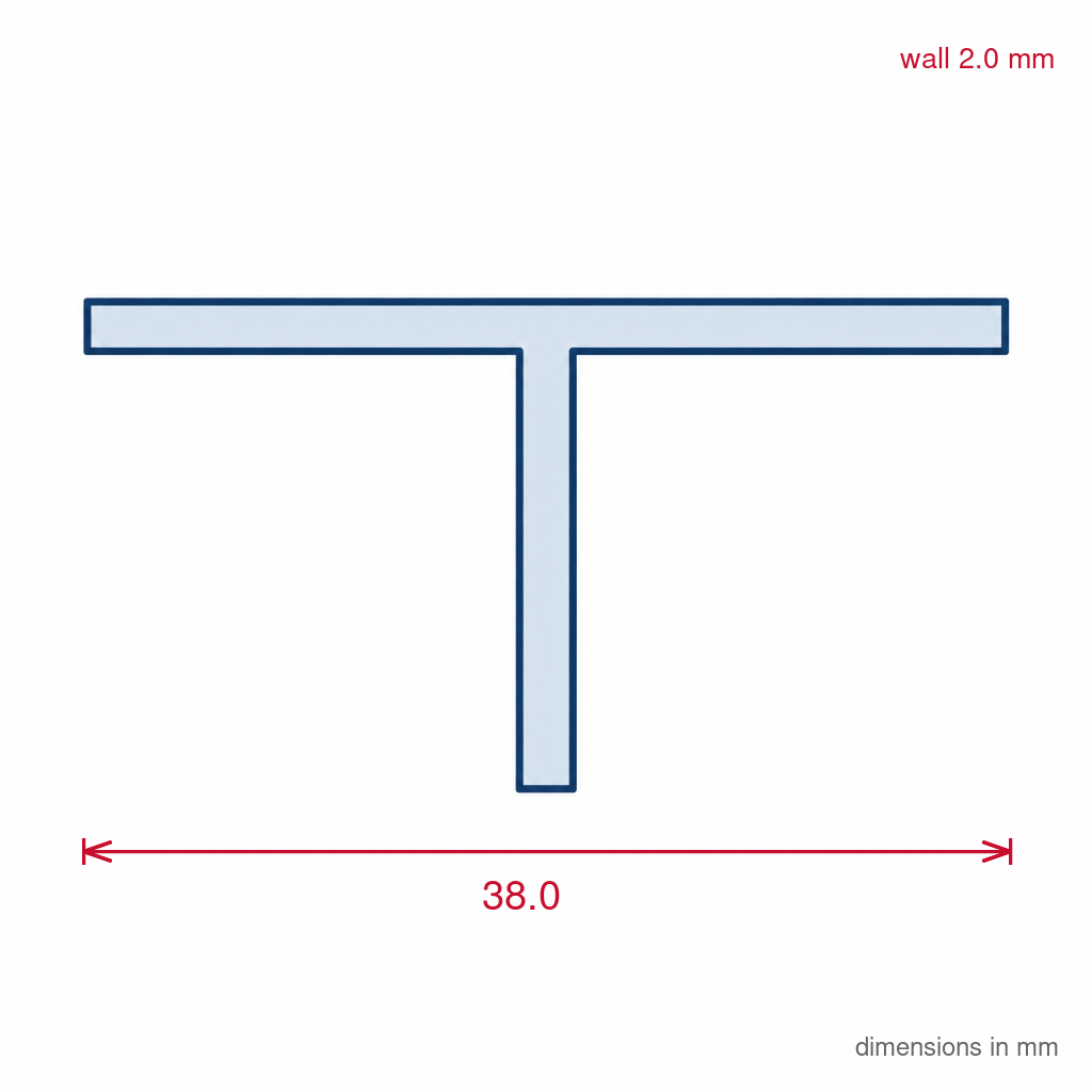 38mm Plastic T Section White - Pack of 12, 2.44m Each