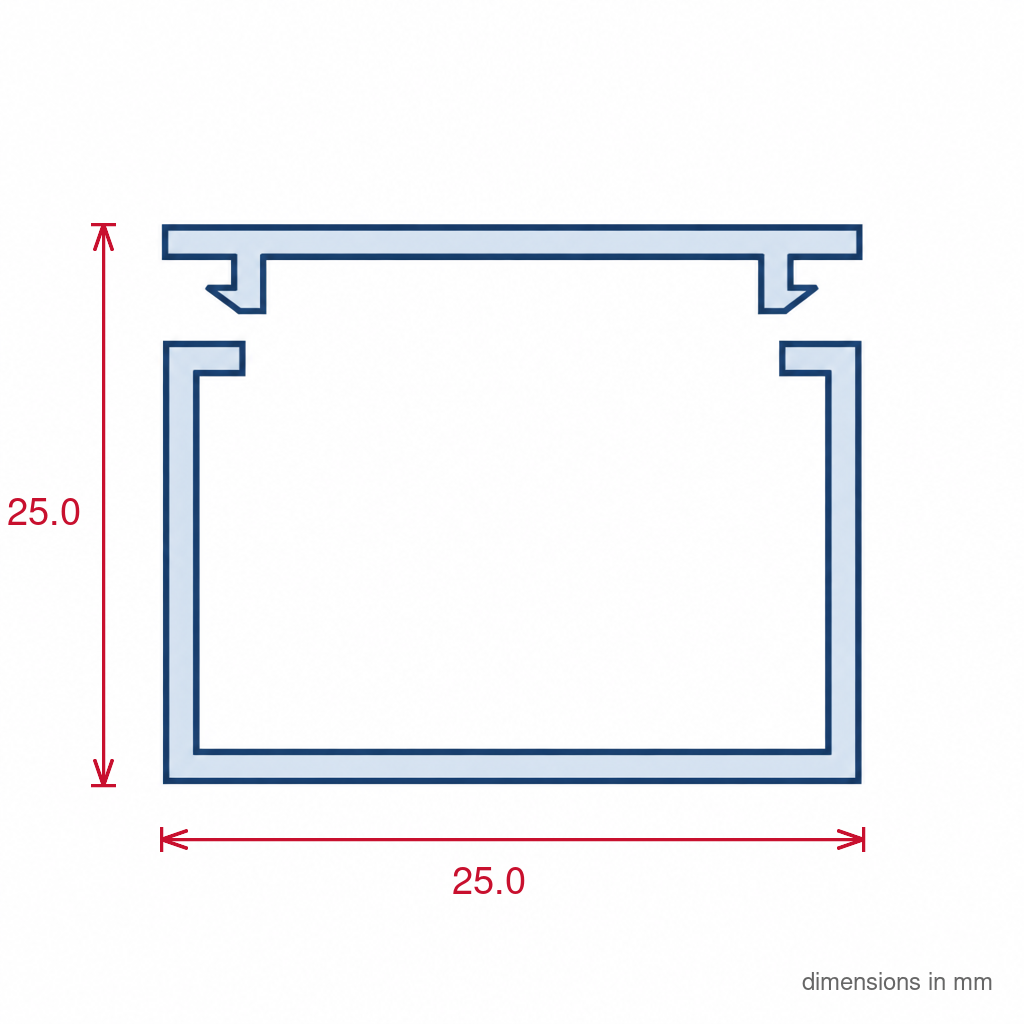 25mm Plain White Mini Trunking Profile - 12 x 2.44m Lengths