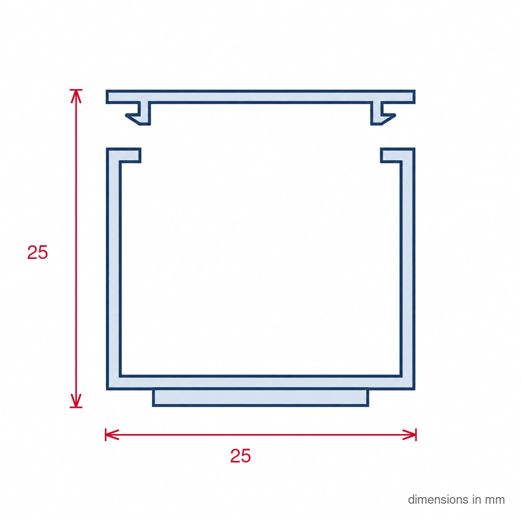 25mm Deep White Mini Trunking Profile - 6 x 2.44m Lengths