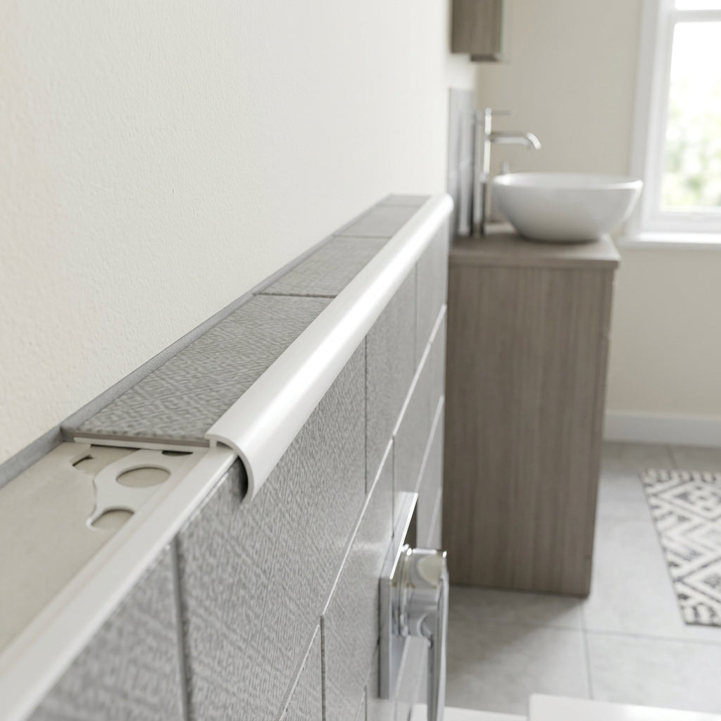 White PVC Tile Edge Trim - 10mm Profile, Pack of 5, 2.44m Each