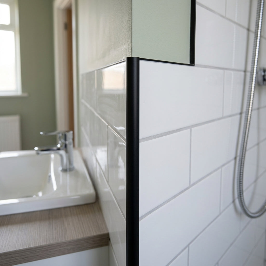 Black PVC Tile Edge Trim - 6mm Thickness, Pack of 5, 2.44m Each