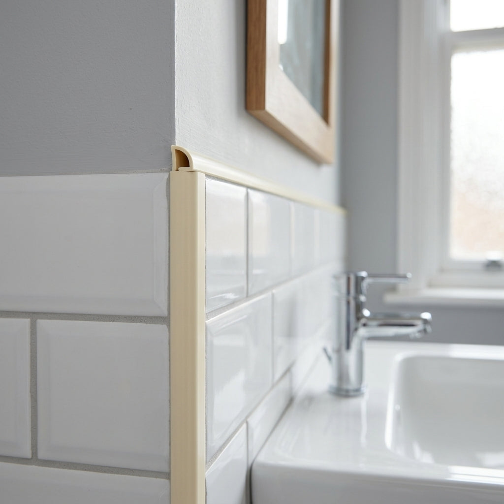 Soft Cream PVC Tile Trim - Pack of 5, 2.44m Each, 8mm Thickness