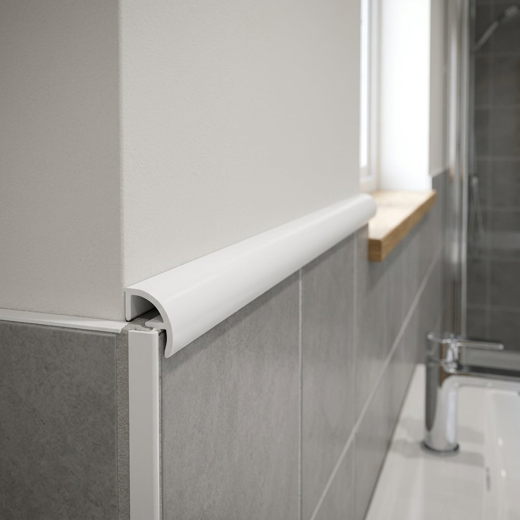 White PVC Tile Edge Trim - 8mm x 100 x 2.44m Lengths